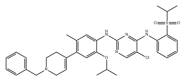 2,4-Pyrimidinediamine, 5-chloro-N4-[2-[(1-methylethyl)sulfonyl]phenyl]-N2-[5-methyl-2-(1-methylethoxy)-4-[1,2,3,6-tetrahydro-1-(phenylmethyl)-4-pyridinyl]phenyl]- Struktur