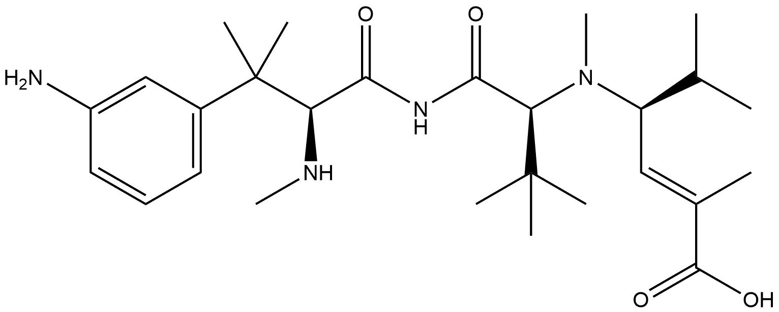 L-Valinamide, 3-amino-N,β,β-trimethyl-L-phenylalanyl-N-[(1S,2E)-3-carboxy-1-(1-methylethyl)-2-buten-1-yl]-N,3-dimethyl- Struktur