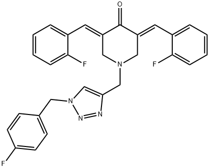 4-Piperidinone, 3,5-bis[(2-fluorophenyl)methylene]-1-[[1-[(4-fluorophenyl)methyl]-1H-1,2,3-triazol-4-yl]methyl]-, (3E,5E)- Struktur