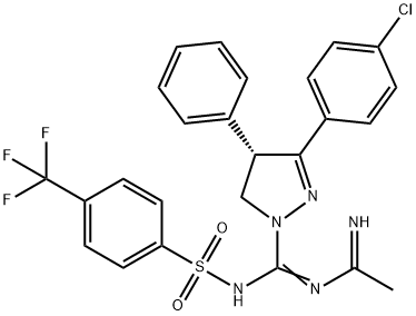 1H-Pyrazole-1-carboximidamide, 3-(4-chlorophenyl)-4,5-dihydro-N'-(1-iminoethyl)-4-phenyl-N-[[4-(trifluoromethyl)phenyl]sulfonyl]-, (4S)- Struktur