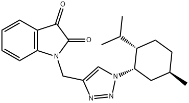 1H-Indole-2,3-dione, 1-[[1-[(1S,2S,5R)-5-methyl-2-(1-methylethyl)cyclohexyl]-1H-1,2,3-triazol-4-yl]methyl]- Struktur