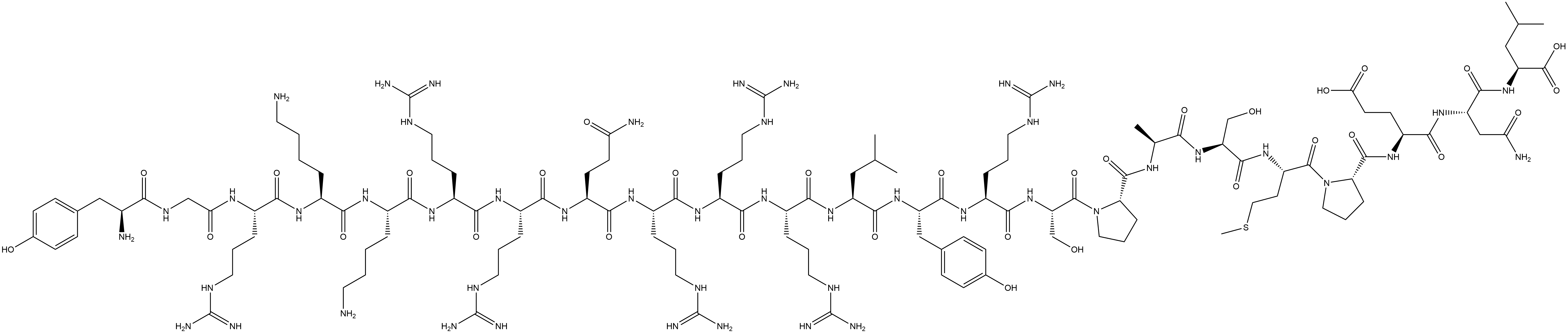 H-Tyr-Gly-Arg-Lys-Lys-Arg-Arg-Gln-Arg-Arg-Arg-Leu-Tyr-Arg-Ser-Pro-Ala-Ser-Met-Pro-Glu-Asn-Leu-OH Struktur