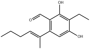 Benzaldehyde, 3-ethyl-2,4-dihydroxy-6-[(1E)-1-methyl-1-penten-1-yl]- Struktur