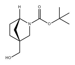 2-Azabicyclo[2.2.1]heptane-2-carboxylic acid, 4-(hydroxymethyl)-, 1,1-dimethylethyl ester, (1S,4S)- Struktur