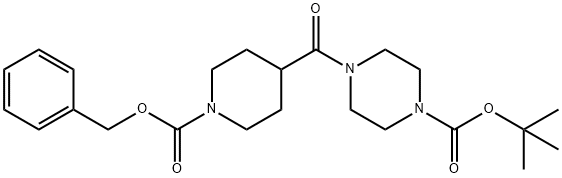 1-Piperazinecarboxylic acid, 4-[[1-[(phenylmethoxy)carbonyl]-4-piperidinyl]carbonyl]-, 1,1-dimethylethyl ester Struktur