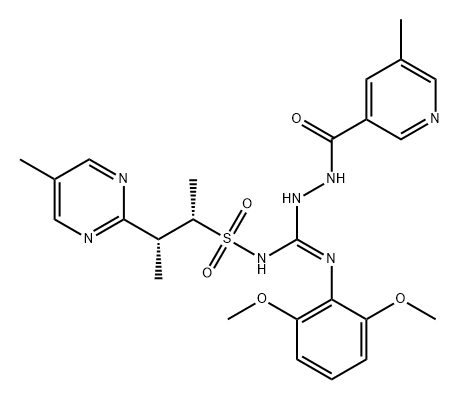 3-Pyridinecarboxylic acid, 5-methyl-, 2-[(Z)-[(2,6-dimethoxyphenyl)imino][[[(1S,2R)-1-methyl-2-(5-methyl-2-pyrimidinyl)propyl]sulfonyl]amino]methyl]hydrazide Struktur