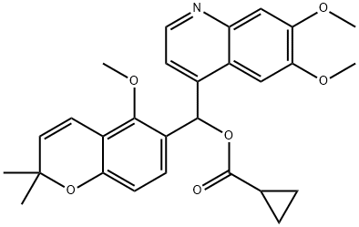 (6,7-Dimethoxy-4-quinolinyl)(5-methoxy-2,2-dimethyl-2H-1-benzopyran-6-yl)methyl cyclopropanecarboxylate Struktur