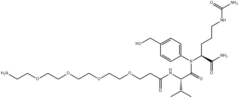 L-Ornithinamide, N-(15-amino-1-oxo-4,7,10,13-tetraoxapentadec-1-yl)-L-valyl-N5-(aminocarbonyl)-N-[4-(hydroxymethyl)phenyl]- Struktur