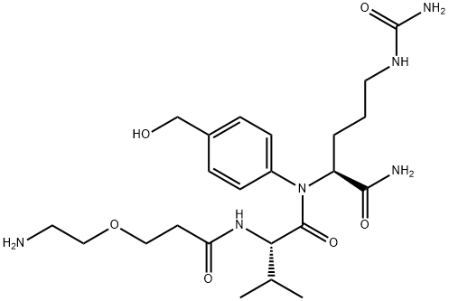 L-Ornithinamide, N-[3-(2-aminoethoxy)-1-oxopropyl]-L-valyl-N5-(aminocarbonyl)-N-[4-(hydroxymethyl)phenyl]- Struktur