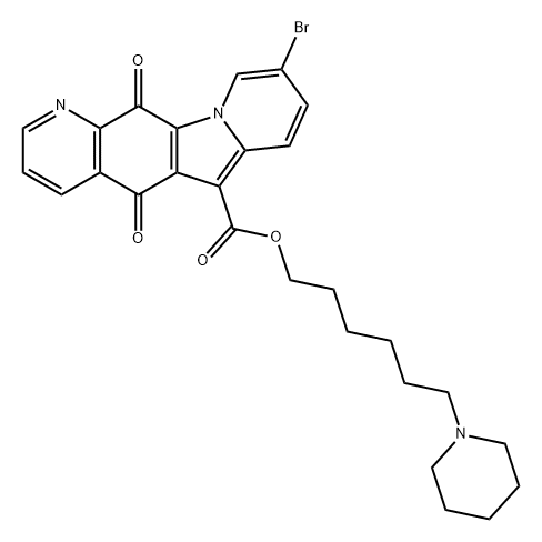 Indolizino[2,3-g]quinoline-6-carboxylic acid, 9-bromo-5,12-dihydro-5,12-dioxo-, 6-(1-piperidinyl)hexyl ester Struktur