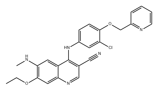 3-Quinolinecarbonitrile, 4-[[3-chloro-4-(2-pyridinylmethoxy)phenyl]amino]-7-ethoxy-6-(methylamino)- Struktur