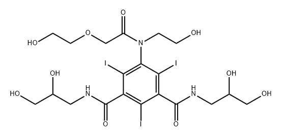 1,3-Benzenedicarboxamide, N1,N3-bis(2,3-dihydroxypropyl)-5-[[2-(2-hydroxyethoxy)acetyl](2-hydroxyethyl)amino]-2,4,6-triiodo- Struktur