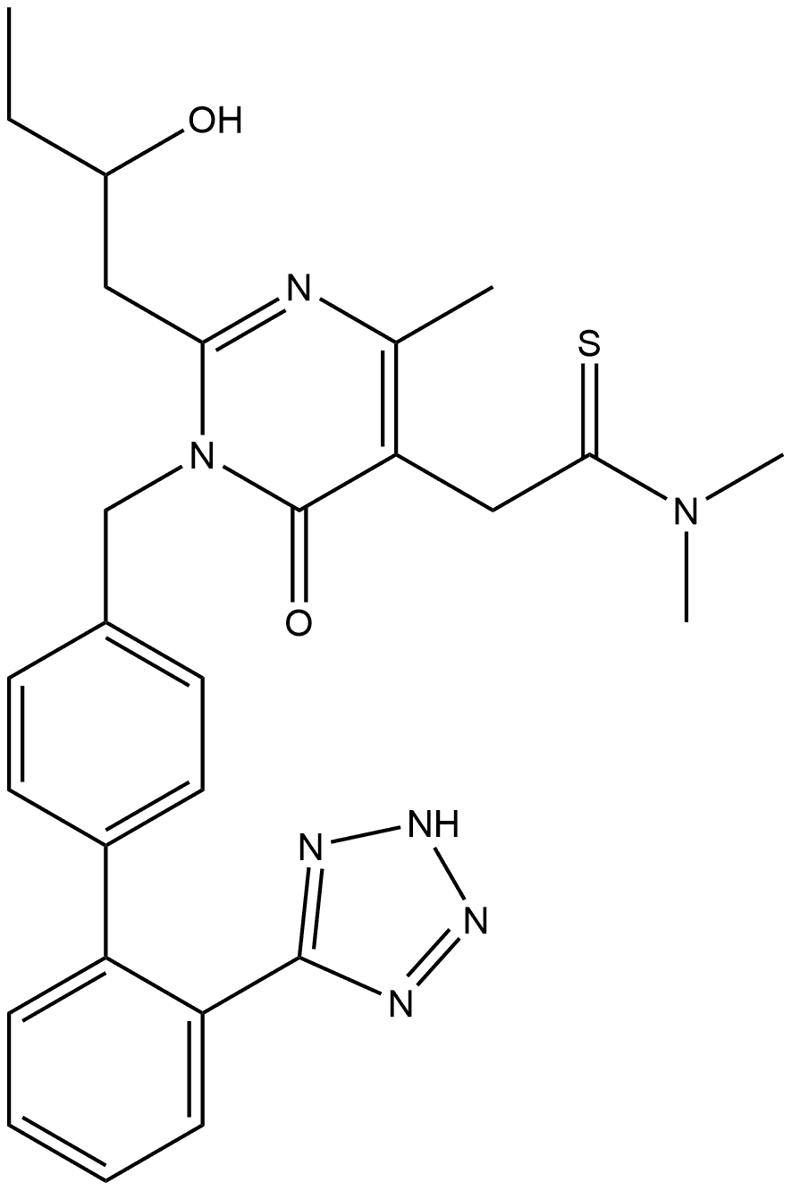 1,6-Dihydro-2-(2-hydroxybutyl)-N,N,4-trimethyl-6-oxo-1-[[2′-(2H-tetrazol-5-yl)[1,1′-biphenyl]-4-yl]methyl]-5-pyrimidineethanethioamide Struktur