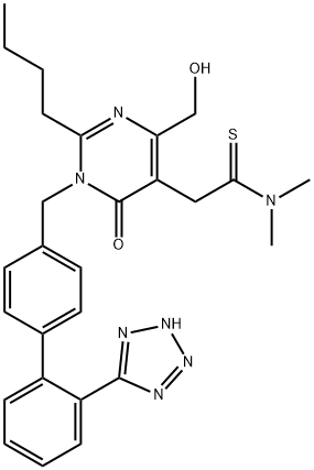 5-Pyrimidineethanethioamide, 2-butyl-1,6-dihydro-4-(hydroxymethyl)-N,N-dimethyl-6-oxo-1-[[2'-(2H-tetrazol-5-yl)[1,1'-biphenyl]-4-yl]methyl]- Struktur