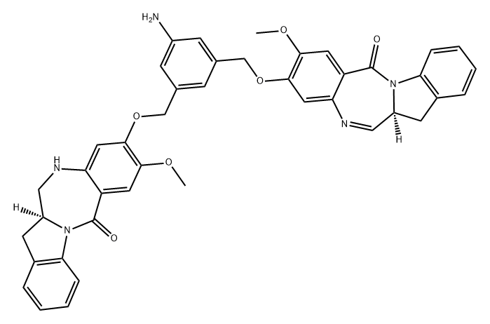 6H-Indolo[2,1-c][1,4]benzodiazepin-6-one, 9-[[3-amino-5-[[[(12aS)-12a,13-dihydro-8-methoxy-6-oxo-6H-indolo[2,1-c][1,4]benzodiazepin-9-yl]oxy]methyl]phenyl]methoxy]-11,12,12a,13-tetrahydro-8-methoxy-, (12aS)- Struktur