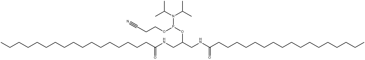 Phosphoramidous acid, N,N-bis(1-methylethyl)-, 2-cyanoethyl 2-[(1-oxooctadecyl)amino]-1-[[(1-oxooctadecyl)amino]methyl]ethyl ester Struktur