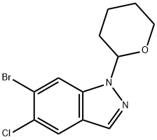 6-bromo-5-chloro-1-{tetrahydro-2H-pyran-2-yl)-1H-indazole Struktur