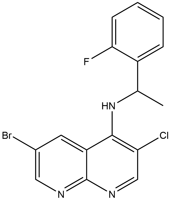 6-bromo-3-chloro-N-(1-(2-fluorophenyl)ethyl)-1,8-naphthyridin-4-amine Struktur