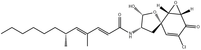 2,4-Dodecadienamide, N-[(1'R,2S,4S,5R,6'S)-4'-chloro-4,5-dihydro-5-hydroxy-5'-oxospiro[furan-2(3H),2'-[7]oxabicyclo[4.1.0]hept[3]en]-4-yl]-4,6-dimethyl-, (2E,4E,6R)- Struktur