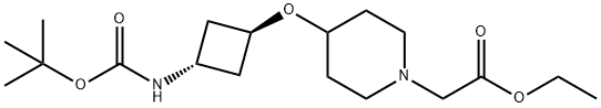 1-Piperidineacetic acid, 4-[[trans-3-[[(1,1-dimethylethoxy)carbonyl]amino]cyclobutyl]oxy]-, ethyl ester Struktur