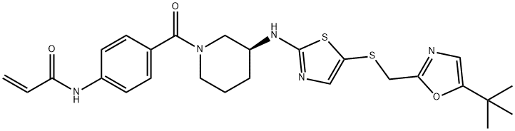 2-Propenamide, N-[4-[[(3S)-3-[[5-[[[5-(1,1-dimethylethyl)-2-oxazolyl]methyl]thio]-2-thiazolyl]amino]-1-piperidinyl]carbonyl]phenyl]- Struktur