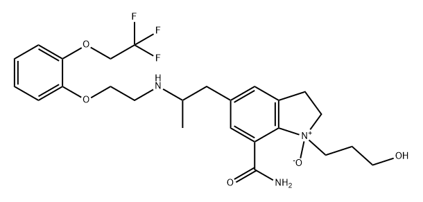 1H-Indole-7-carboxamide, 2,3-dihydro-1-(3-hydroxypropyl)-5-[2-[[2-[2-(2,2,2-trifluoroethoxy)phenoxy]ethyl]amino]propyl]-, 1-oxide Struktur