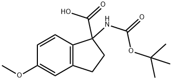 5-Methoxy-1-[(2-methylpropan-2-yl)oxycarbonylamino]-2,3-dihydroindene-1-carboxylic acid Struktur