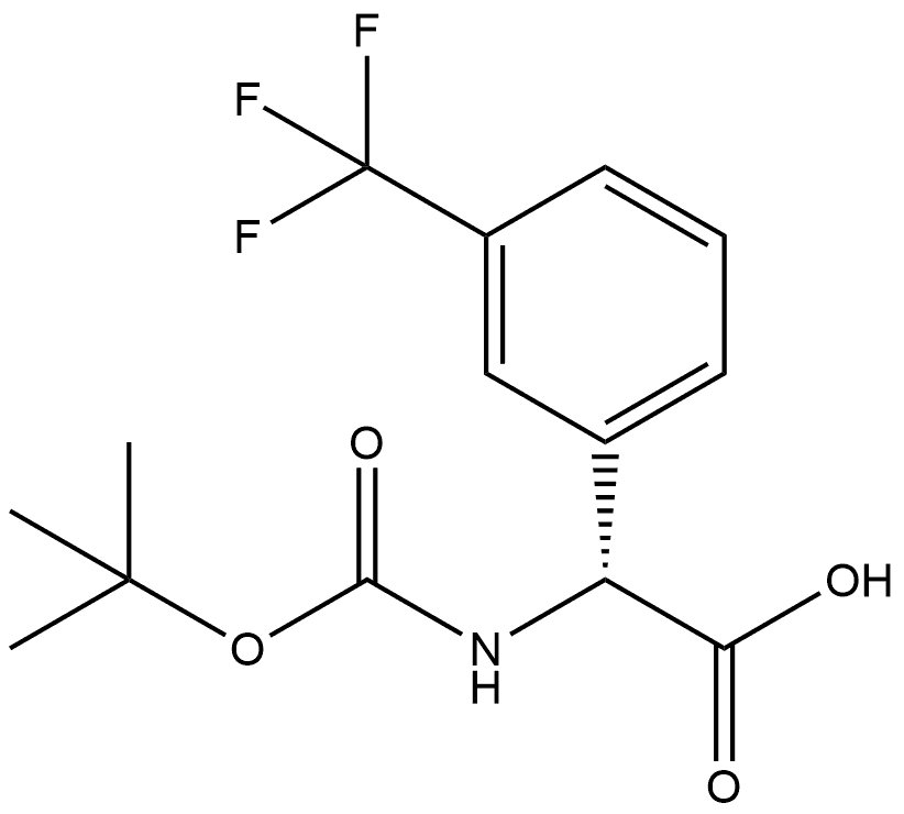 (2R)-2-[(2-methylpropan-2-yl)oxycarbonylamino]-2-[3-(trifluoromethyl)phenyl]acetic acid Struktur