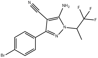 1H-Pyrazole-4-carbonitrile, 5-amino-3-(4-bromophenyl)-1-(2,2,2-trifluoro-1-methylethyl)- Struktur