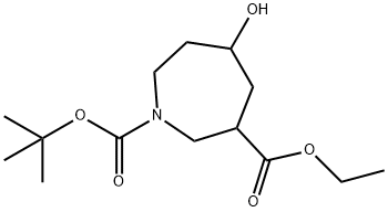 1H-Azepine-1,3-dicarboxylic acid, hexahydro-5-hydroxy-, 1-(1,1-dimethylethyl) 3-ethyl ester Struktur