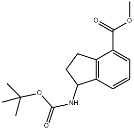 1H-Indene-4-carboxylic acid, 1-[[(1,1-dimethylethoxy)carbonyl]amino]-2,3-dihydro-, methyl ester Struktur