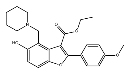 3-Benzofurancarboxylic acid, 5-hydroxy-2-(4-methoxyphenyl)-4-(1-piperidinylmethyl)-, ethyl ester Struktur