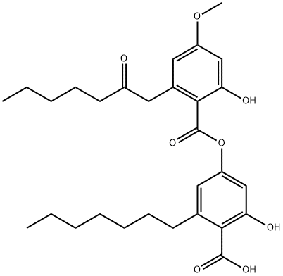 Benzoic acid, 2-heptyl-6-hydroxy-4-[[2-hydroxy-4-methoxy-6-(2-oxoheptyl)benzoyl]oxy]- Struktur