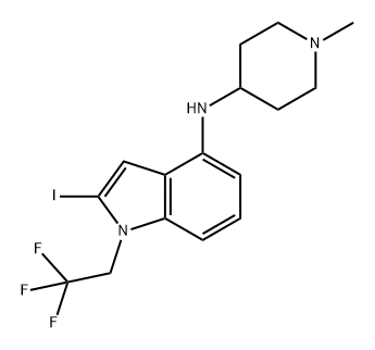 1H-Indol-4-amine, 2-iodo-N-(1-methyl-4-piperidinyl)-1-(2,2,2-trifluoroethyl)- Struktur