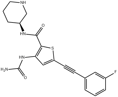 2-Thiophenecarboxamide, 3-[(aminocarbonyl)amino]-5-[2-(3-fluorophenyl)ethynyl]-N-(3S)-3-piperidinyl- Struktur