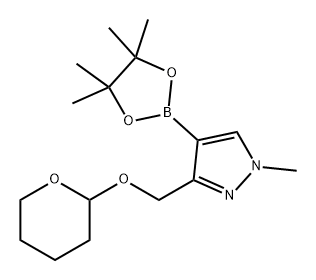 1H-Pyrazole, 1-methyl-3-[[(tetrahydro-2H-pyran-2-yl)oxy]methyl]-4-(4,4,5,5-tetramethyl-1,3,2-dioxaborolan-2-yl)- Struktur