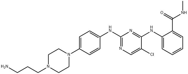 Benzamide, 2-[[2-[[4-[4-(3-aminopropyl)-1-piperazinyl]phenyl]amino]-5-chloro-4-pyrimidinyl]amino]-N-methyl- Struktur