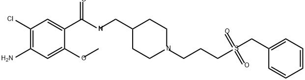 Benzamide, 4-amino-5-chloro-2-methoxy-N-[[1-[3-[(phenylmethyl)sulfonyl]propyl]-4-piperidinyl]methyl]- Struktur