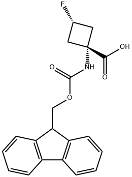 Cyclobutanecarboxylic acid, 1-[[(9H-fluoren-9-ylmethoxy)carbonyl]amino]-3-fluoro-, trans- Struktur