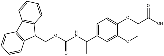 2-{4-[1-({[(9H-fluoren-9-yl)methoxy]carbonyl}amino)ethyl]-2-methoxyphenoxy}acetic acid Struktur