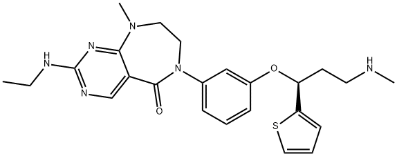 5H-Pyrimido[4,5-e][1,4]diazepin-5-one, 2-(ethylamino)-6,7,8,9-tetrahydro-9-methyl-6-[3-[(1S)-3-(methylamino)-1-(2-thienyl)propoxy]phenyl]- Struktur