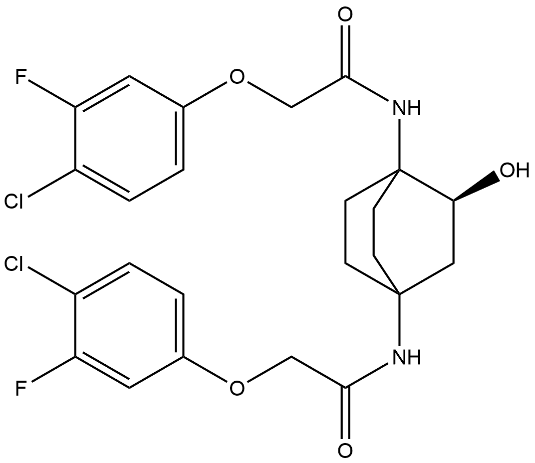 N,N′-[(2S)-2-Hydroxybicyclo[2.2.2]octane-1,4-diyl]bis[2-(4-chloro-3-fluorophenoxy)acetamide] Struktur