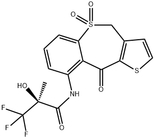 Propanamide, N-(4,10-dihydro-5,5-dioxido-10-oxothieno[3,2-c][1]benzothiepin-9-yl)-3,3,3-trifluoro-2-hydroxy-2-methyl-, (2S)- Struktur