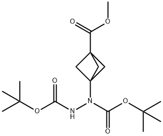 1,2-Hydrazinedicarboxylic acid, 1-[3-(methoxycarbonyl)bicyclo[1.1.1]pent-1-yl]-, 1,2-bis(1,1-dimethylethyl) ester Struktur