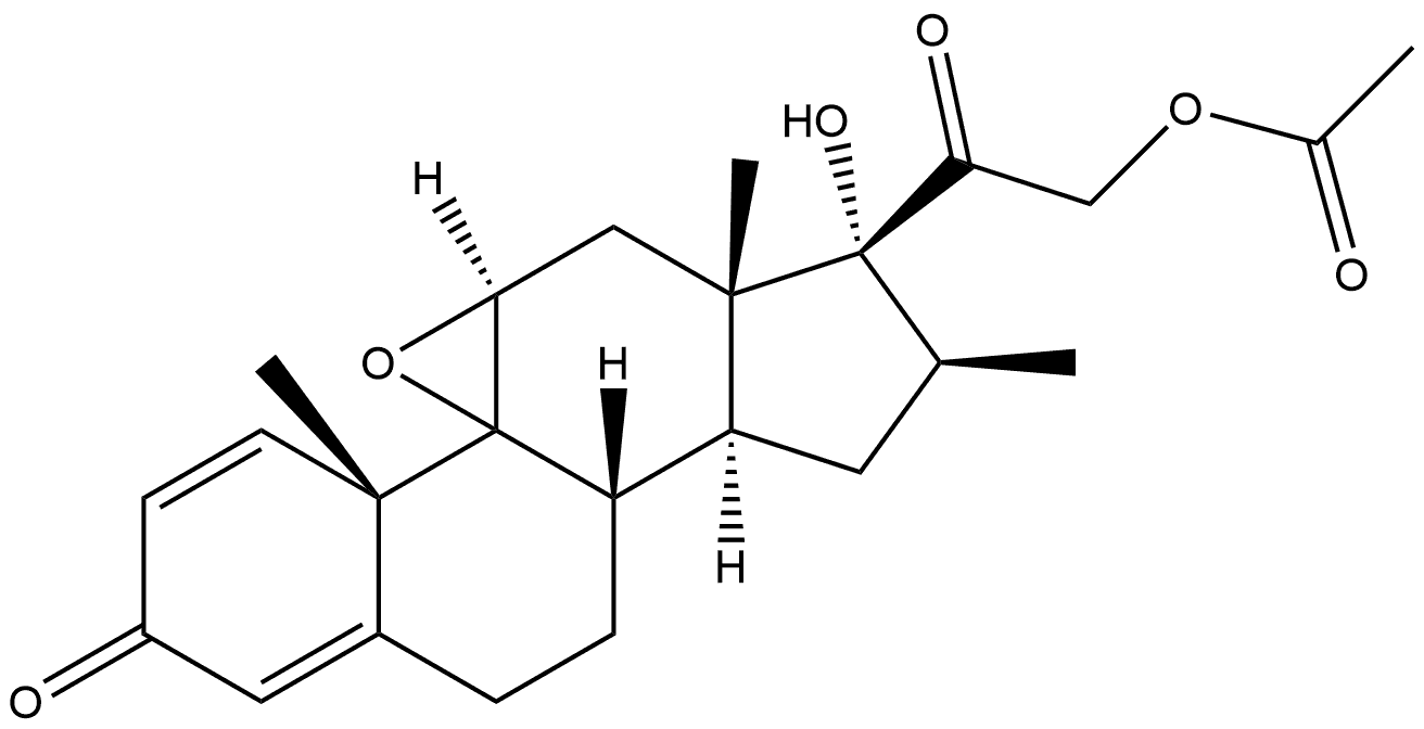 Pregna-1,4-diene-3,20-dione, 21-(acetyloxy)-9,11-epoxy-17-hydroxy-16-methyl-, (11α,16β)- Struktur