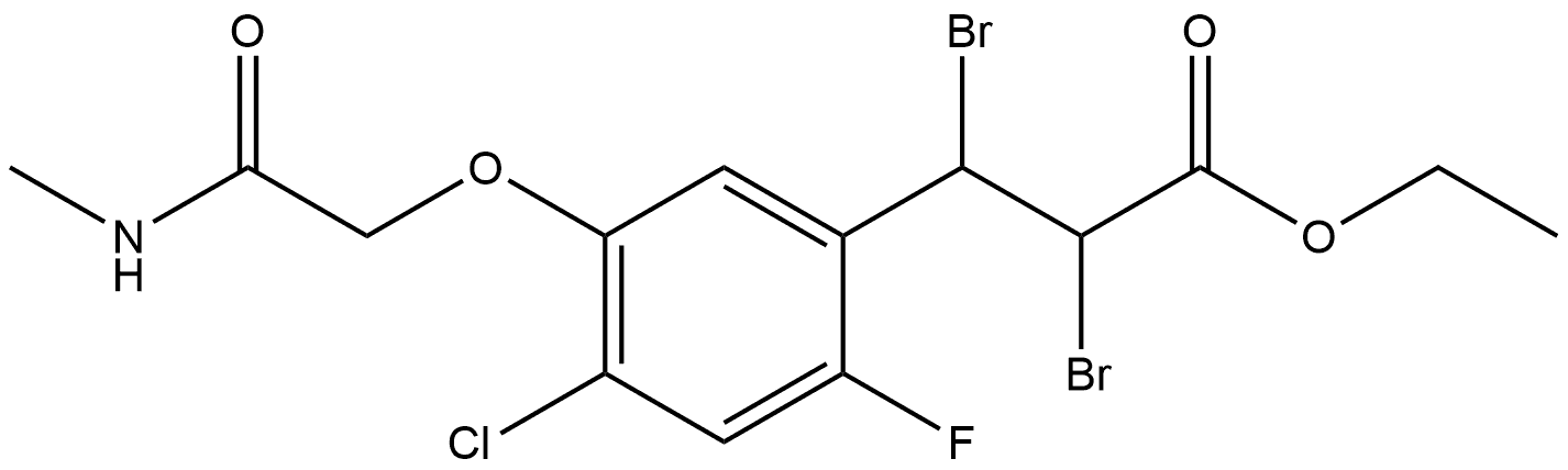 Benzenepropanoic acid, α,β-dibromo-4-chloro-2-fluoro-5-[2-(methylamino)-2-oxoethoxy]-, ethyl ester Struktur