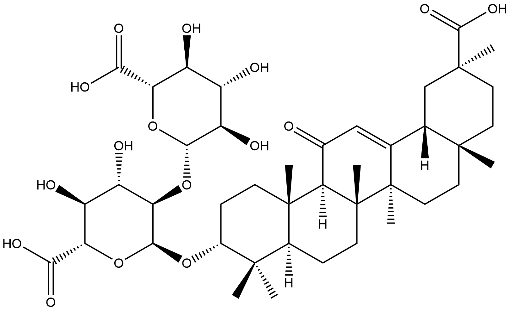 α-D-Glucopyranosiduronic acid, (3β,20α)-20-carboxy-11-oxo-30-norolean-12-en-3-yl 2-O-β-D-glucopyranuronosyl- (9CI) Struktur