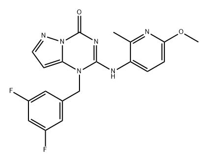 Pyrazolo[1,5-a]-1,3,5-triazin-4(1H)-one, 1-[(3,5-difluorophenyl)methyl]-2-[(6-methoxy-2-methyl-3-pyridinyl)amino]- Struktur