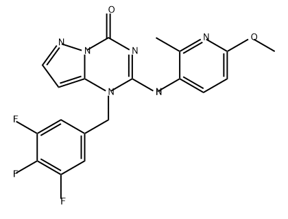 Pyrazolo[1,5-a]-1,3,5-triazin-4(1H)-one, 2-[(6-methoxy-2-methyl-3-pyridinyl)amino]-1-[(3,4,5-trifluorophenyl)methyl]- Struktur