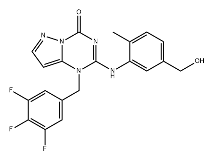 Pyrazolo[1,5-a]-1,3,5-triazin-4(1H)-one, 2-[[5-(hydroxymethyl)-2-methylphenyl]amino]-1-[(3,4,5-trifluorophenyl)methyl]- Struktur